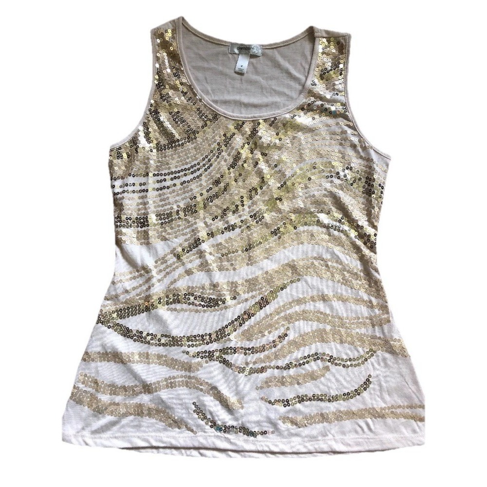 Dressbarn Top Sz M Beige Embellished Sleeveless